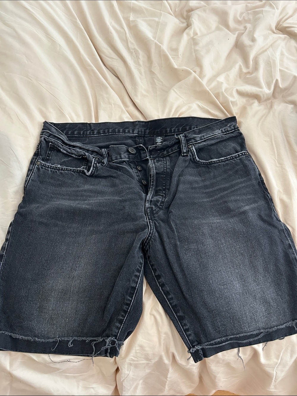Raw Hem Black Denim Shorts